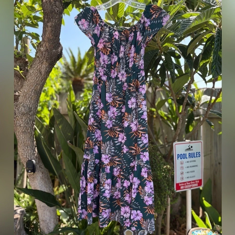 Carter's Green with Pink and Orange Tropical Hawaiian Print Sundress Size 6/6X